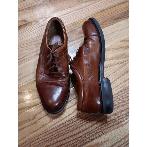 Johnston & Murphy Passport 10W Brown Leather Cap Toe Derby Oxford Shoes Italy‎ - Picture 1 of 11